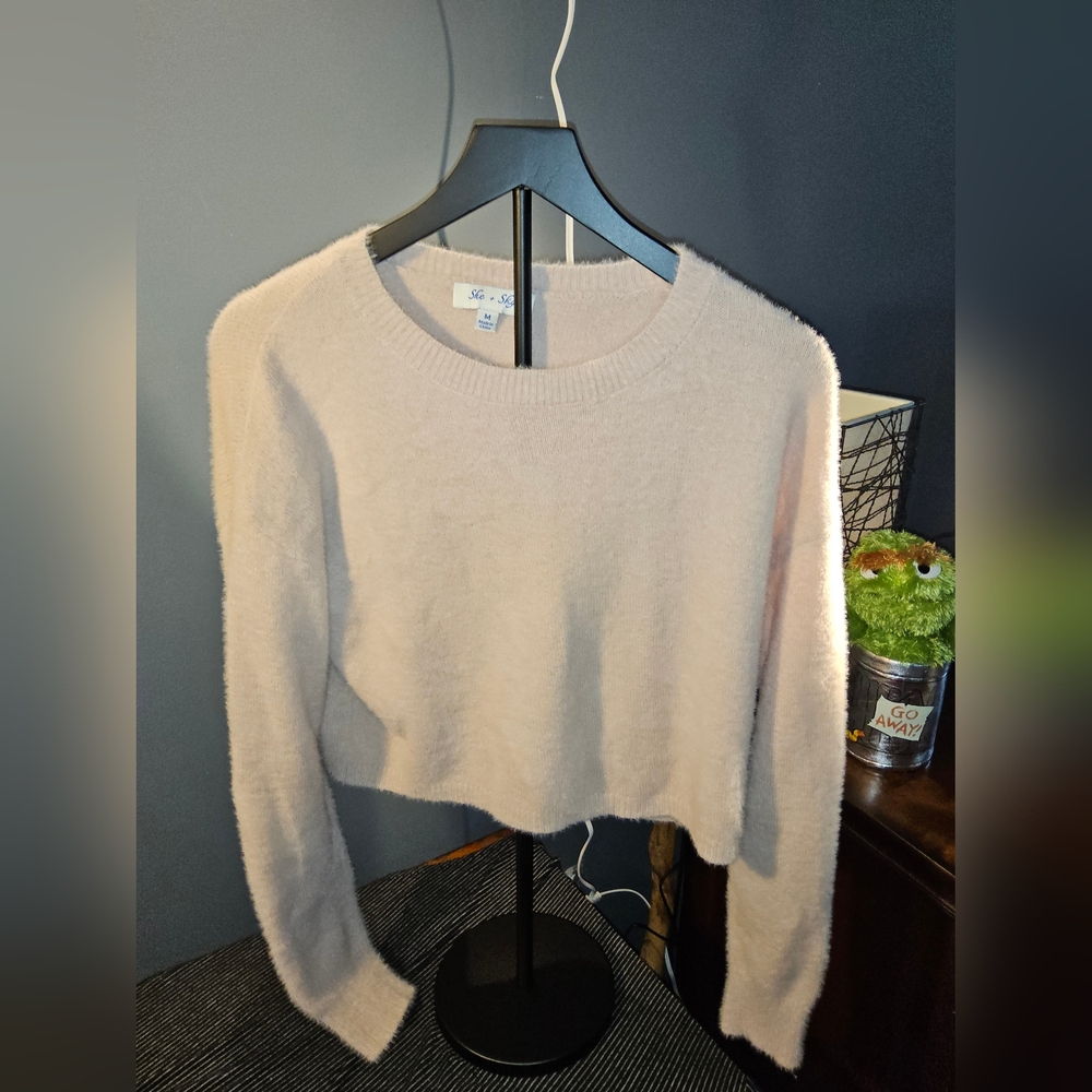 Soft Pink Fuzzy Sweater By SHE & SKY